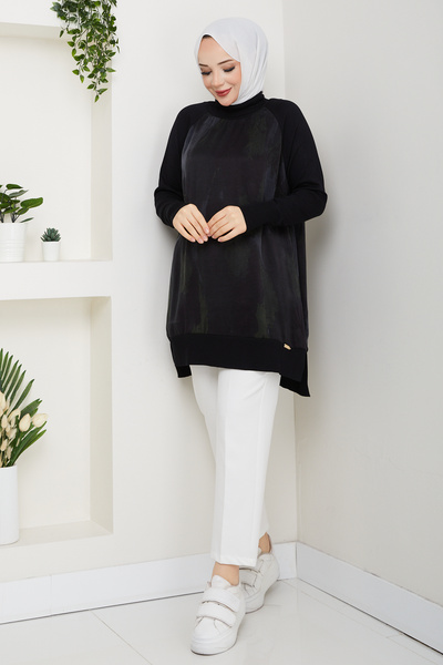 Pamuk Butik Women's Half Turtleneck Side Zipper Silk Cupra Mercerized Tunic