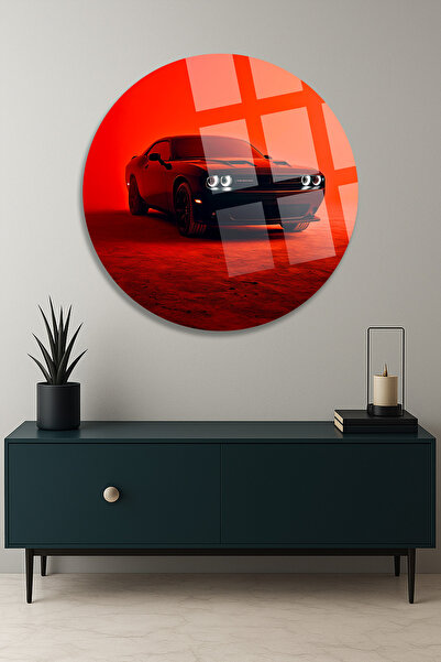 TAULART Retro Car Round Glass Table Ultra Vibrant Colors Unbreakable Glass Table Rentacar Table