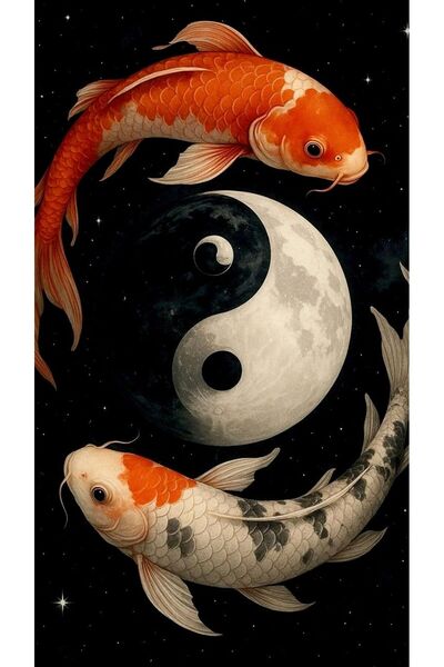 BLT DİZAYN Lucky Koi Fish Yin Yang Glass Painting