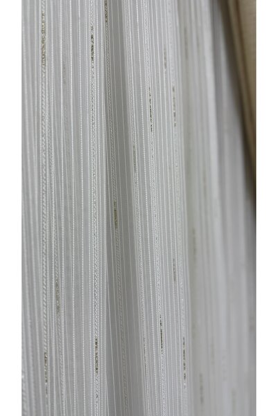 Fon Dünyası Luxury Gold Striped Tulle Curtain (1/3 Dense Pleat)
