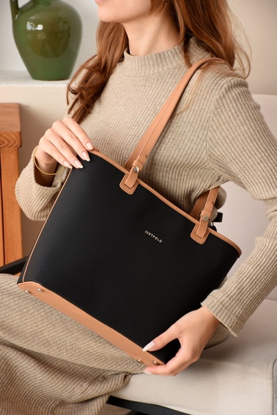 Just Polo Large Size Original Black Camel Color Women's Shoulder Bag Ad6049