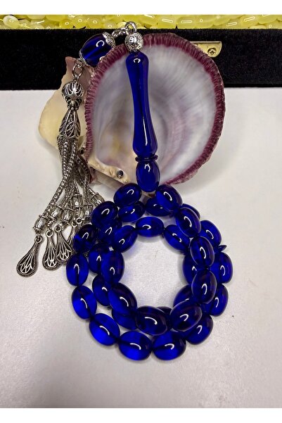 İskenderun Tesbihcilik سبحة من العنبر الناري الأزرق اللامع كالزجاج من سلسلة س...