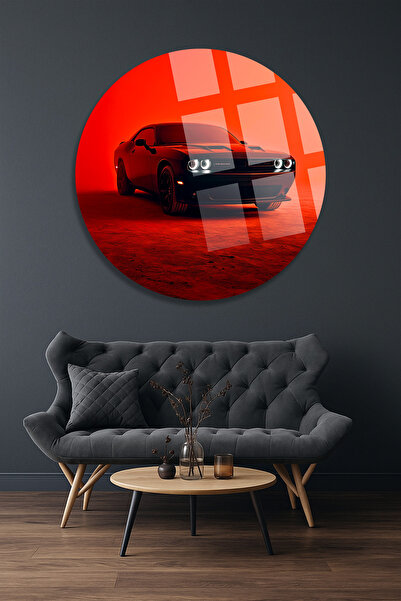 TAULART Retro Car Round Glass Table Ultra Vibrant Colors Unbreakable Glass Table Rentacar Table