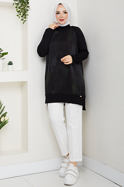 Pamuk Butik Women's Half Turtleneck Side Zipper Silk Cupra Mercerized Tunic