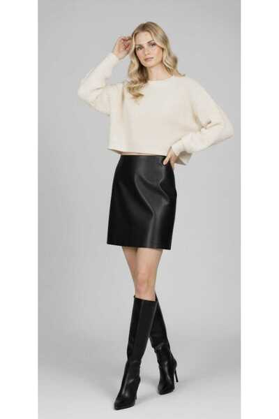 Sensis Şardonlu Deri Mini Etek