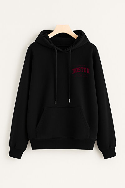 EydaMoon Unisex Χειμερινό Μινιμαλιστικό Φούτερ Boston με τύπωμα Regular Cotto...