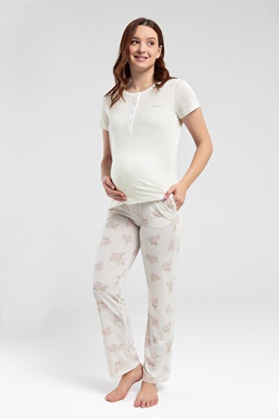 Pierre Cardin Short-Sleeved Maternity Pajama Set with 5 Buttons on the Collar