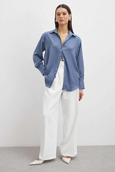Never more Basic Satin Shirt Indigo