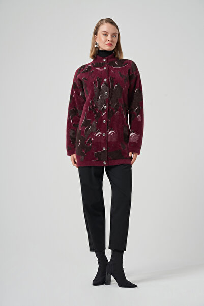 Nuss Κουμπί με σχέδιο με λεπτομέρεια ζακέτα Angora 7006 Claret Red