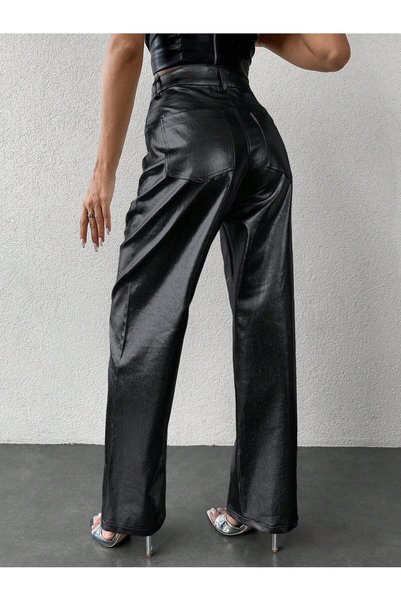 KENE JEANS Women's Black Loose-Leg Leather Pants
