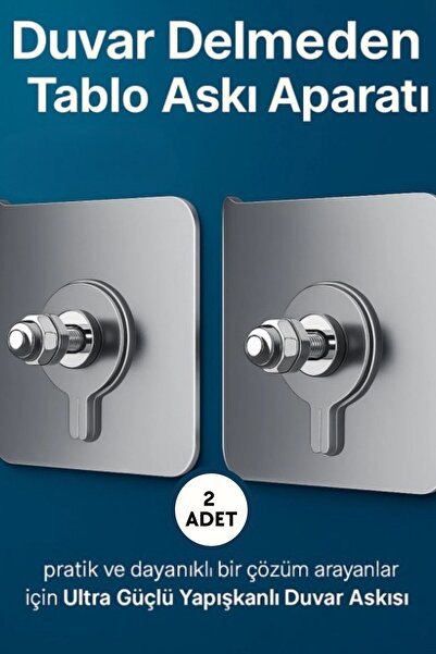 Home Stuff 2'li Şeffaf Tablo Stickeri, İz Bırakmaz Çivili Askılık