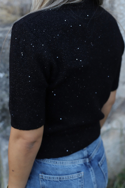 bytugcekaya Black Standard Size Sequin Glitter Knit Sweater