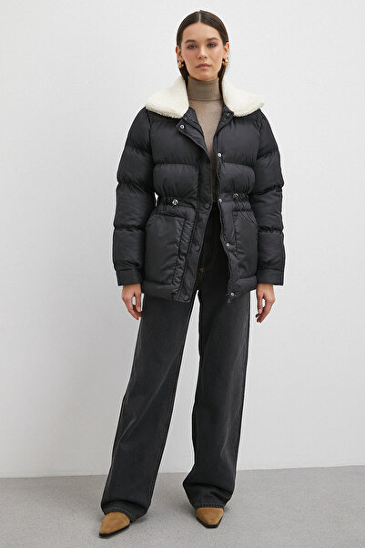 Never more Fur Collar Puffer Coat Black
