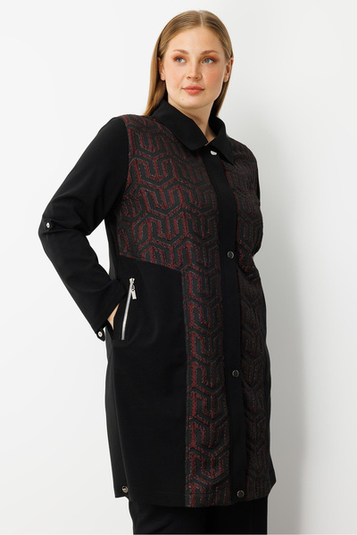 Moda İlgi Women's Plus Size Front Closure Snap Zipper Seersucker Tunic 0017 Burgundy