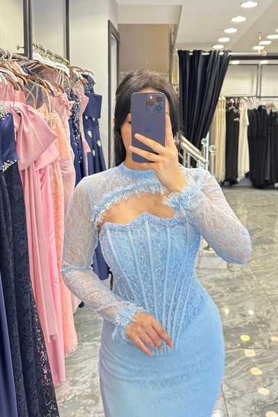 İyem Abiye Bolerolu Ve Dantelli Balenli Şık Tasarım Abiye Elbise Dar Kalıp