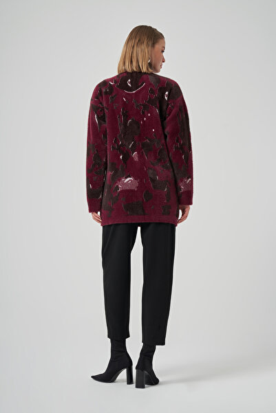 Nuss Κουμπί με σχέδιο με λεπτομέρεια ζακέτα Angora 7006 Claret Red