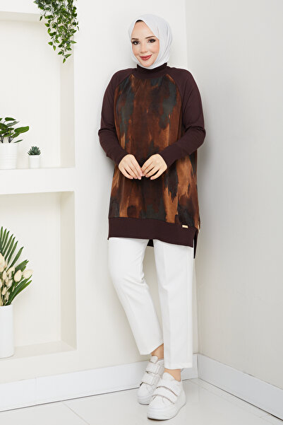 Pamuk Butik Women's Half Turtleneck Side Zipper Silk Cupra Mercerized Tunic