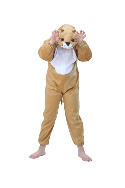 Toybox Kids Lion Costume Jumpsuit with Hood, Animal Fancy Dress, Party Outfit, Size M(4-5 Years)