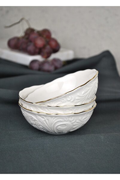 Qualitev 3-Piece Gold Gilded Porcelain Snack Bowl Presentation Bowl 11 cm Sauce Bowl Presentation Bowl Treat Bowl - Pera