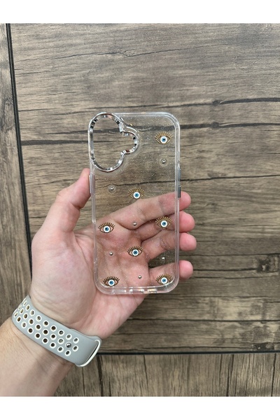 YZGOLDEN iPhone 17 Compatible Eye Pattern Transparent Glitter Silver Camera Protruding Shiny Cover