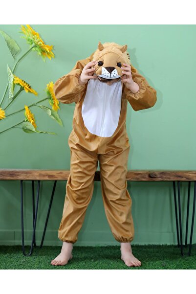Toybox Kids Lion Costume Jumpsuit with Hood, Animal Fancy Dress, Party Outfit, Size M(4-5 Years)
