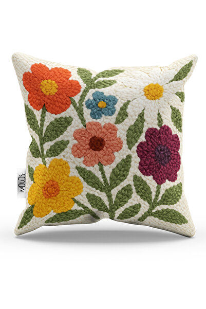 Moud's Punch Embroidery Pattern Double Sided Digital Printed Color Flowers Patterned Throw Pillow Cover