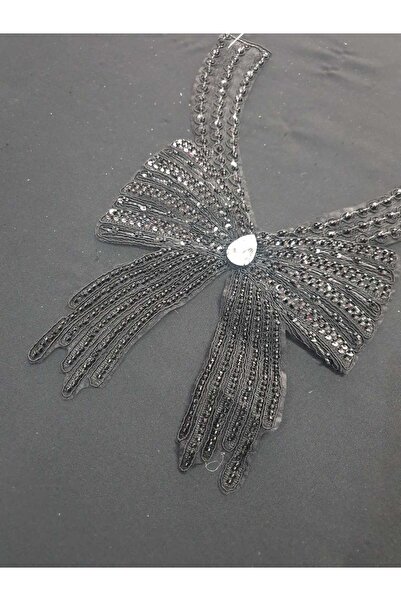 ESRA ŞELEM Black Sequin Brocade Guipure Applique Decorative Sewing Accessory Bow Model