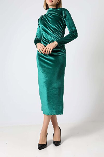 Sabr Rochie Midi Velvet Half Fisherman detaliu încrețit – Rochie din catifea ...