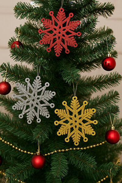 DODOMAR زينة شجرة عيد الميلاد على شكل ندفة ثلج لامعة، مجموعة من 3 قطع - مجموع...