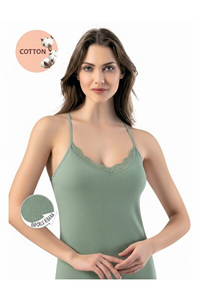 The Women's Cotton Thread Strap Lace Detailed Stretchy Tank Top – Soft Casual Underwear