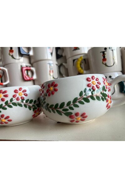 RGS HOMELİFE YENİ MODEL 2 KİŞİLİK SERAMİK KUPA KALPLİ ÇİÇEKLİ MANTARLI PAPATY...