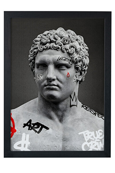 gxe.art Bust antic, artă vandalică, pictură cu cadru negru din lemn, poster