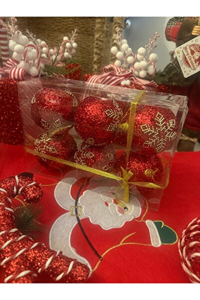 So Iconic 6Pcs Glitter and Gold Snowflake Embroidered Christmas Tree Ball / 8cm