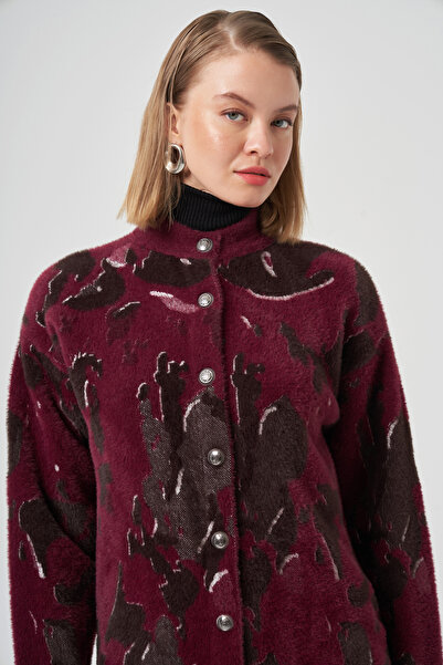 Nuss Κουμπί με σχέδιο με λεπτομέρεια ζακέτα Angora 7006 Claret Red
