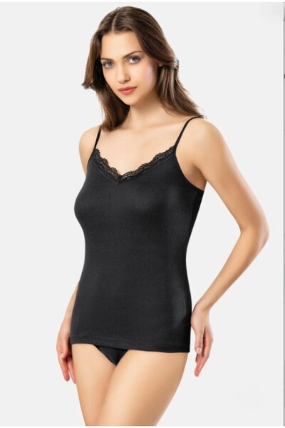 The Women's Cotton Thread Strap Lace Detailed Stretchy Tank Top – Soft Casual Underwear