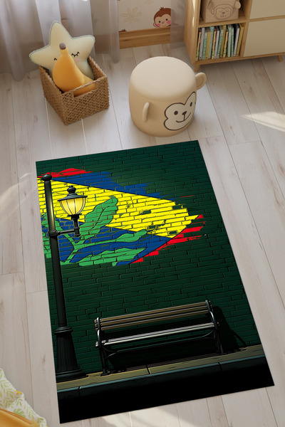 HalıOnline Sarı Lacivert Taraftar Dijital Baskılı Makinede Yıkanabilir Kaymaz...