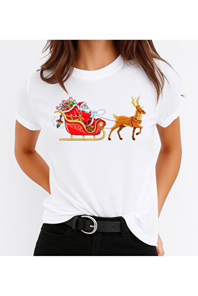 OEM Women's 100% Cotton T-Shirt Santa Claus with Sleigh