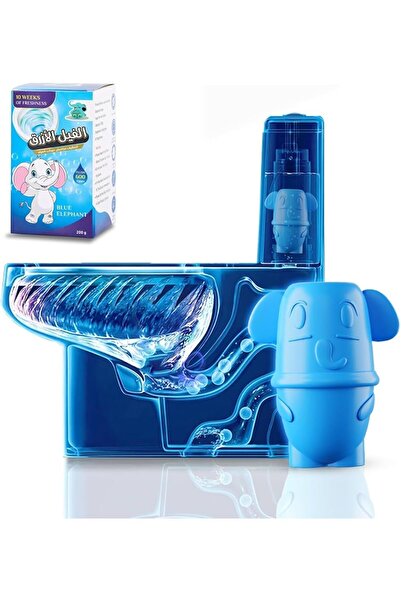 Generic This indigo blue elephant-shaped toilet cleaner for automatic cleaning removes stains, prevents bacteria, and kills 99.9% of germs.