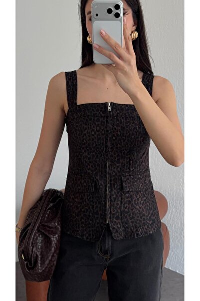 HAZELANNA Denim Leopard Blouse