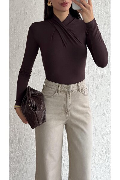 HAZELANNA Bitter Brown Blouse with Collar Detail