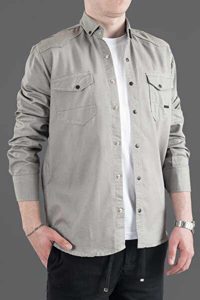 bombe Slim Fit Tight Fit Men's Denim Shirt Mint