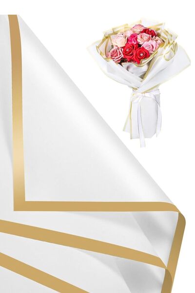 COOL NİGHT 10 ADET Çiçek Ambalaj Kağıdı Beyaz Altın Kenarlı Yapay Çiçek Kuru ...