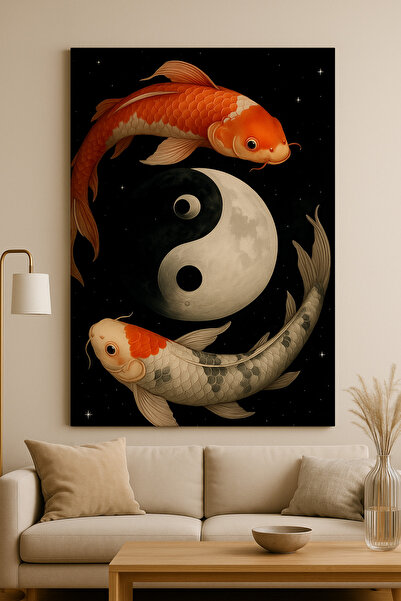 BLT DİZAYN Lucky Koi Fish Yin Yang Glass Painting