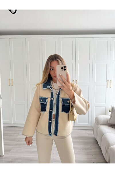 CKBUTİK Krem Kot Garnili Saçaklı Triko Ceket-0540