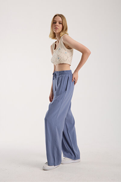 MRS.MODA Women's High Waist Wide Leg Elastic and String Tie Pants