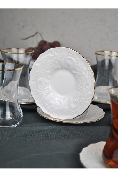 Qualitev 12 Piece Gilded Glass Tea Set Porcelain Tea Set Tea Cup - Pera for 6 People