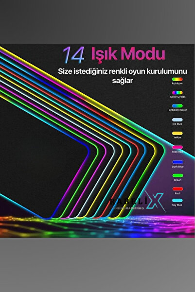 Rabelix Online Marketing Rgb 14 Değişen Ledli Gaming Oyuncu Su Geçirmez Xl Mousepad, Gaming Mouse Pad 80x30 Cm