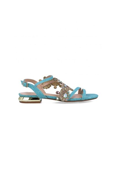 MENBUR Turquoise sandals without heels with crystals