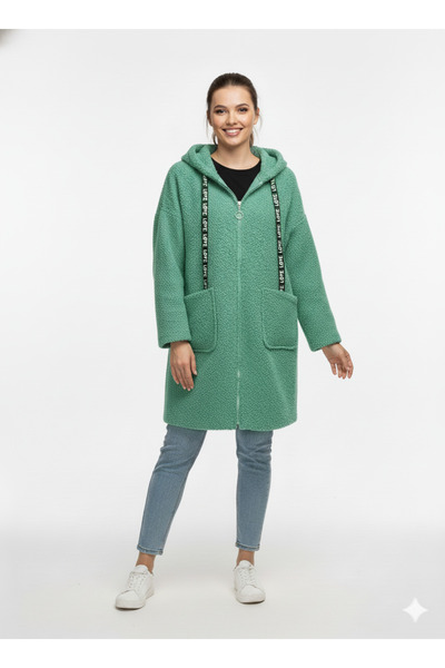 CELTMODA Women's Hooded Zippered Pocket Lightweight Boucle Cardigan Coat - Green