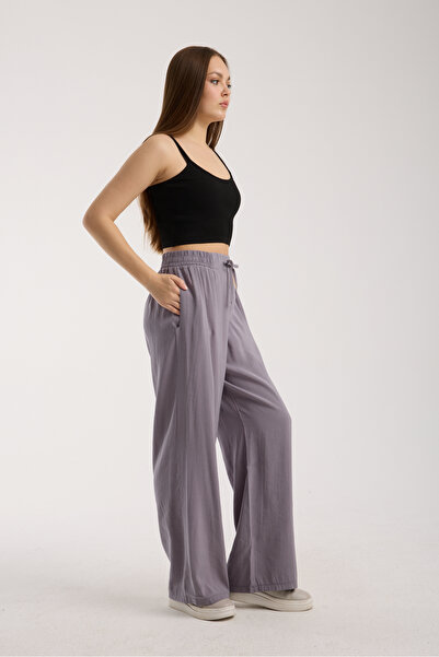 MRS.MODA Women's High Waist Wide Leg Elastic and String Tie Pants